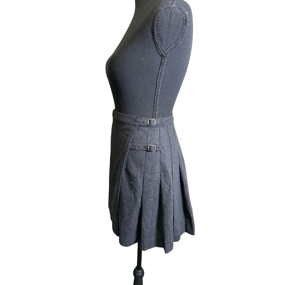 J. Crew Pleated Kilt Skirt Women 2 Gray  Vintage 90s Wool Mini Buckle